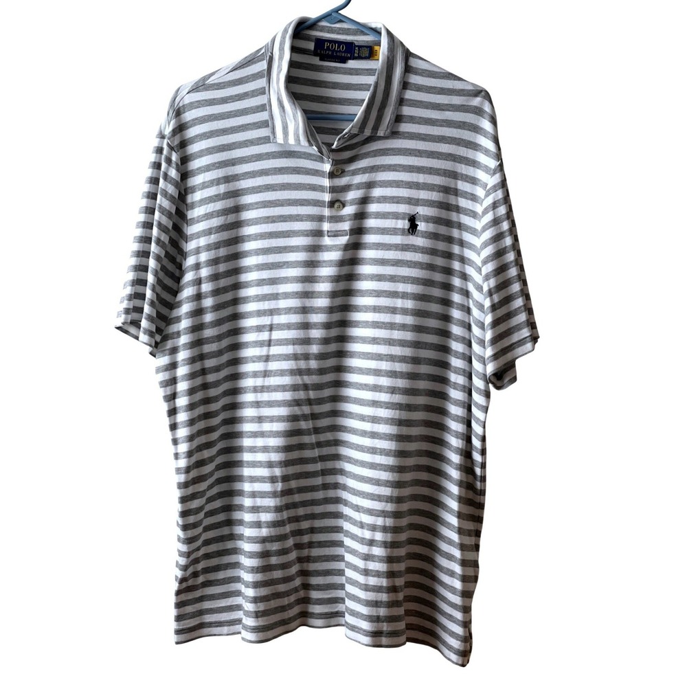 Polo Ralph Lauren Men Classic Fit Striped Short Sleeve Polo Shirt XL Gray White - Picture 1 of 16